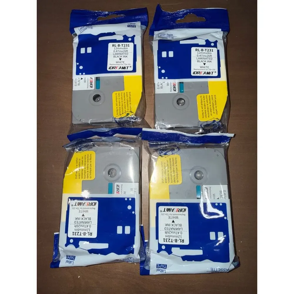 4pack TZ Tape Laminated White Label Maker Tape Replacement for Brother P Touch